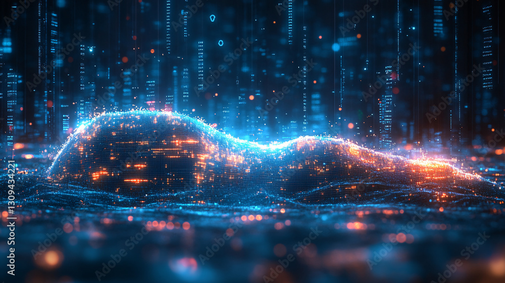 Aufkleber health immune routine. digital figure with glowing particles in an abstract space.