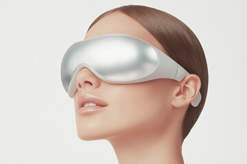 Futuristic eye mask for relaxation and wellness, featuring sleek design and smooth surface, ideal for spa or home use, promoting tranquility and comfort