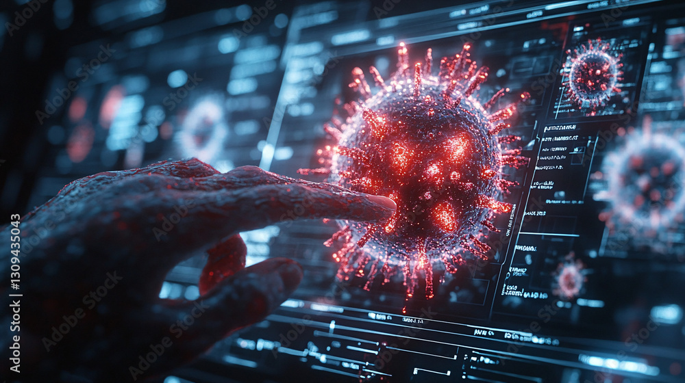 Aufkleber health immune routine. digital interface showcasing a virus interaction visualization.
