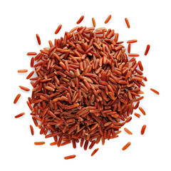 Top view of pile red cargo rice isolated on white