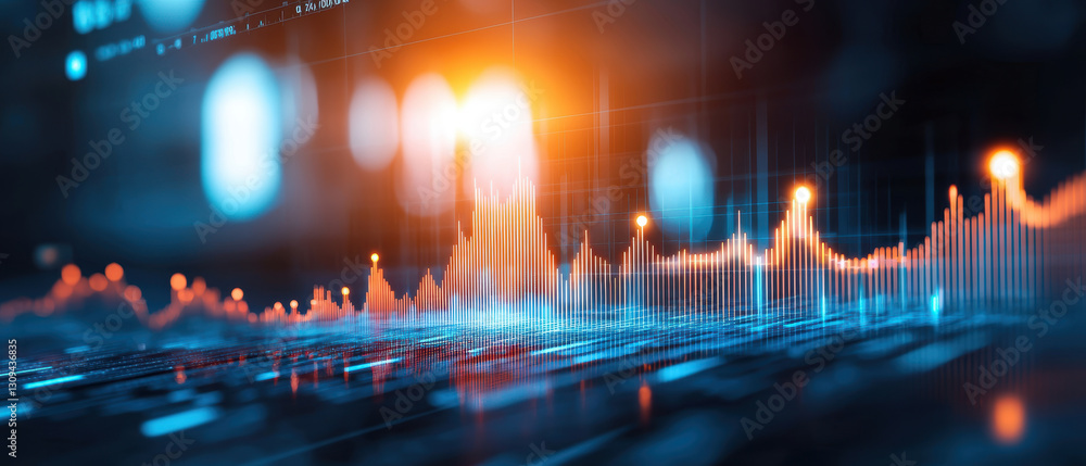 Poster digital financial graph with upward trend, representing success and growth. vibrant colors and glowi
