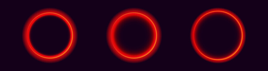 Three vibrant red neon circles emit a glowing light against a dark backdrop, creating a striking abstract design.