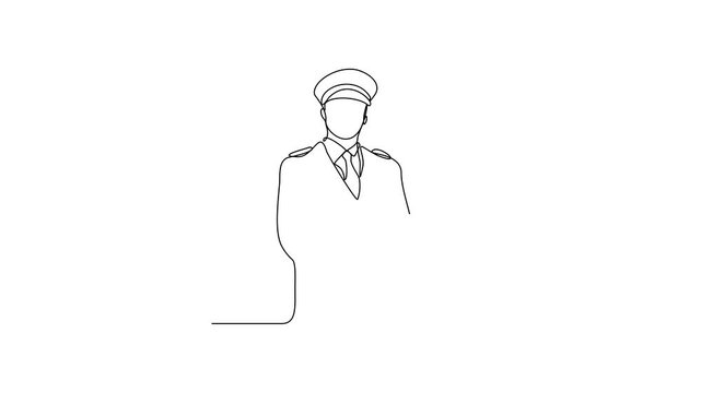 Animated self drawing of a Pilot is on duty video design illustration. Pilot on cabin design illustration simple linear style video design concept. Pilot illustration for your video asset design.