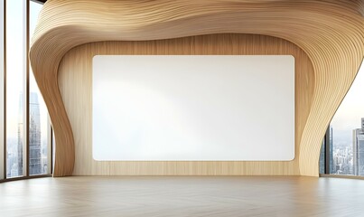 Modern interior design with wooden wall and blank display area