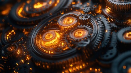 Detailed gear mechanism with glowing orange details