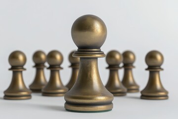 Bronze Chess Pawn Stands Out Among Group of Similar Pieces
