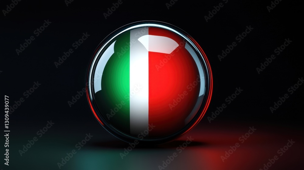 Poster captivating reflection of italian flag in a glossy sphere with a dark background