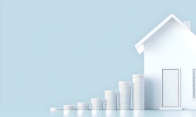 Minimalistic House Concept with Growing Stack of Coins for Investment