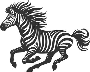 Zebra galloping at full speed, mane flowing animal silhouette