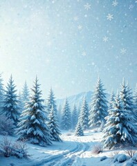 Winter Wonderland Scene with Snowflakes and Trees, peaceful moment, trees