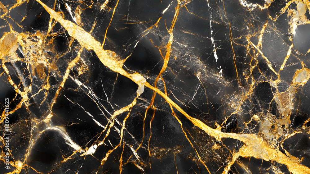 Aufkleber Luxurious marble texture with golden veins and intricate cracked patterns creating a rich elegant and prestigious background or surface design