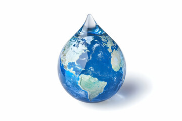 Obraz premium Earth globe depicted as a water droplet, isolated against a white backdrop.