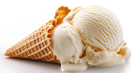 Delicious vanilla ice cream scoops in crispy waffle cone perfect for summer dessert and food inspiration