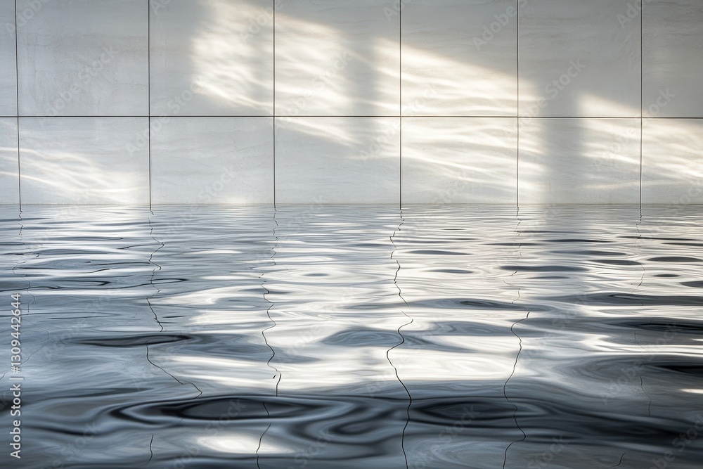 Poster reflections on tranquil surfaces creating mesmerizing patterns in a serene indoor space