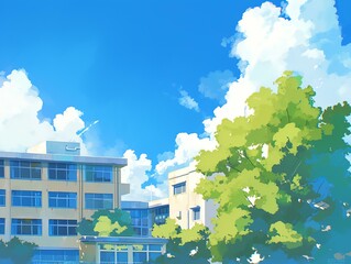 Serene Anime School Building