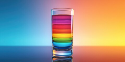 Realistic 3D Icon Cartoon of A Rainbow Layered Shot in a Tall Glass