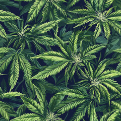 Fototapeta premium Dense Cannabis Leaf Pattern with Deep Green Hues