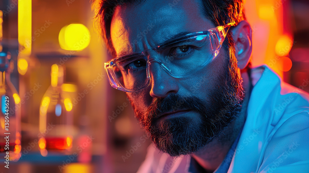 Poster human-ai hybrid scientist collaborates with quantum computer in cyberpunk laboratory setting