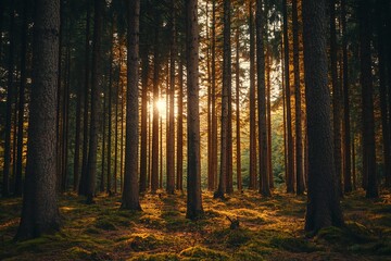 Golden Sunlight Piercing Through the Forest