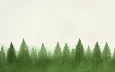 Fototapeta premium Misty forest landscape with evergreen trees 