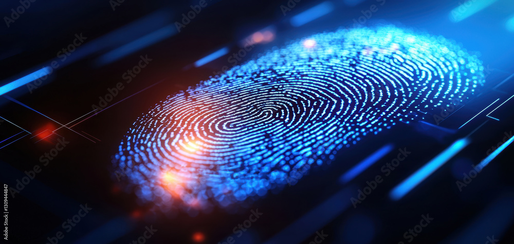 Poster digital fingerprint technology enhances security and authentication, showcasing intricate patterns i