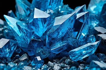 a close up of a cluster of blue crystals on a black background