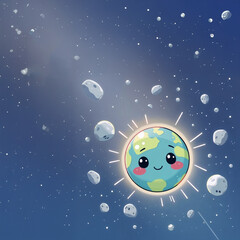 Fototapeta premium Meteors Approaching the Earth in Space Template Design, Space for text