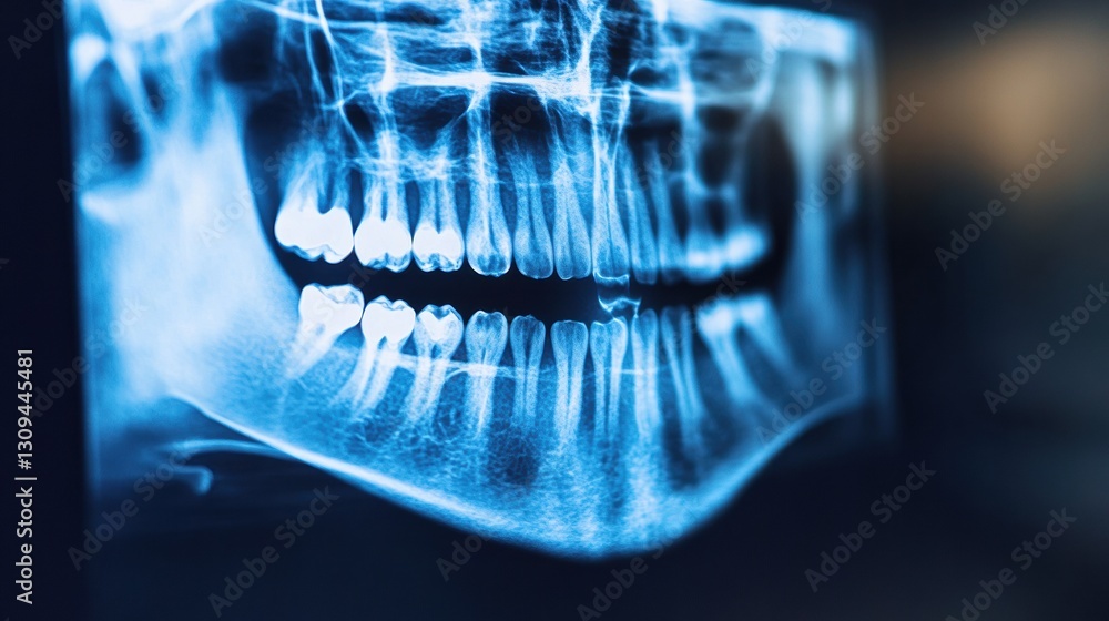 Aufkleber Highlighted dental implant revealed in X ray examination showing clear dental structure and space for additional text clarification Generative AI