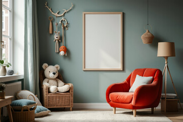 red armchair and teddy bear in a cozy child's room