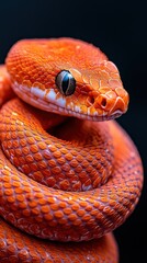 Fototapeta premium Vibrant orange snake coiled up, striking and full of life, suitable for a mobile wallpaper.
