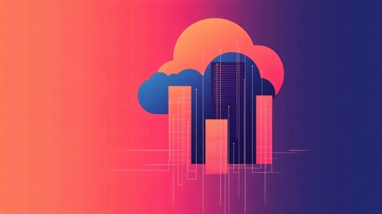 Fototapeta premium Cloud Computing Illustration: Modern illustration of cloud computing with data bars, symbolizing seamless data storage, processing, and transfer.