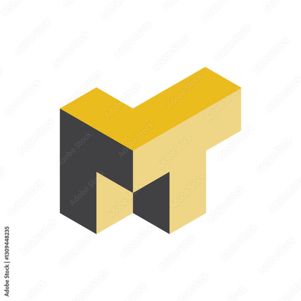 Poster the image shows a 3d block logo design that depicts an initial mt in gold color. the image produced 