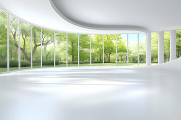 3D Render Modern Room Green Nature View