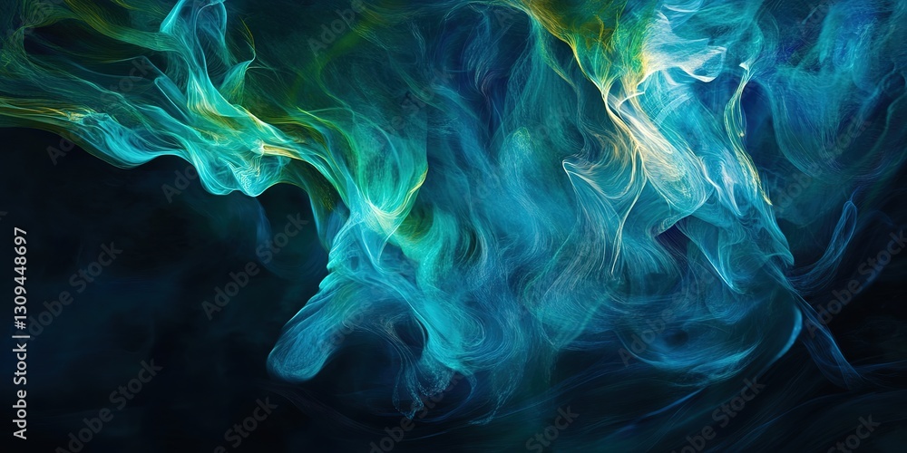 Poster abstract light streaks flow dynamically with blue and green hues over a dark background , 32k resolu