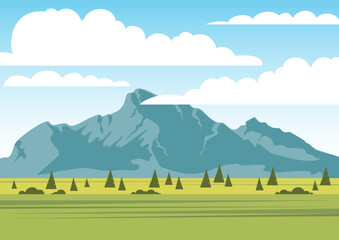 Mountain ranges with cloudscape. Rural landscape scene with spring meadow. Spring windy season