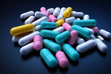 arafed assortment of colorful pills on a black surface