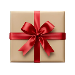 Gift Box Elegance: A beautifully wrapped gift box in a stunning display with a vibrant red satin ribbon and bow, creating an atmosphere of celebration.