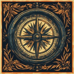 Fototapeta premium Vintage compass design surrounded by ornate floral patterns, evoking exploration and adventure