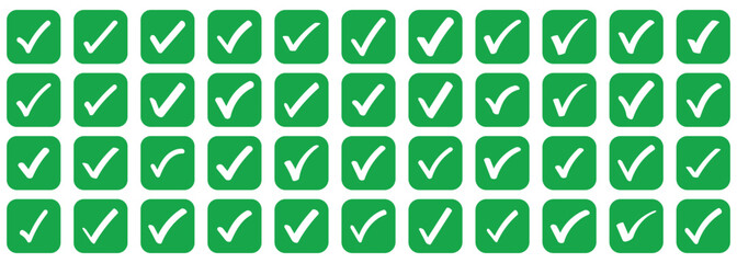 Green Check mark icon vector set. green tick check mark icon vector. Check or tick icons. Big set of Green check or tick icons for design. Check symbol isolated. Check box icon with correct. 