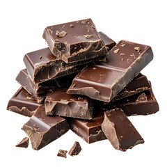 Dark Chocolate Delight: A close-up shot of a pile of delectable dark chocolate chunks. capturing the rich textures and tempting details of this beloved treat.