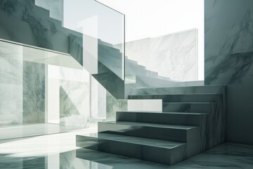 Obraz premium Modern Marble Staircase in Bright Interior Space with Glass Railing