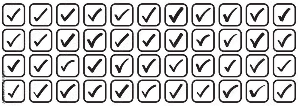 Aufkleber black check mark and red cross icon set, circle and square. tick symbol in black color. hand drawn c