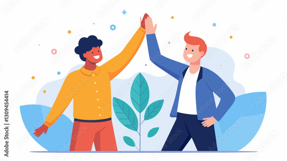 Poster two workers highfiving each other after successfully completing a task highlighting the importance o