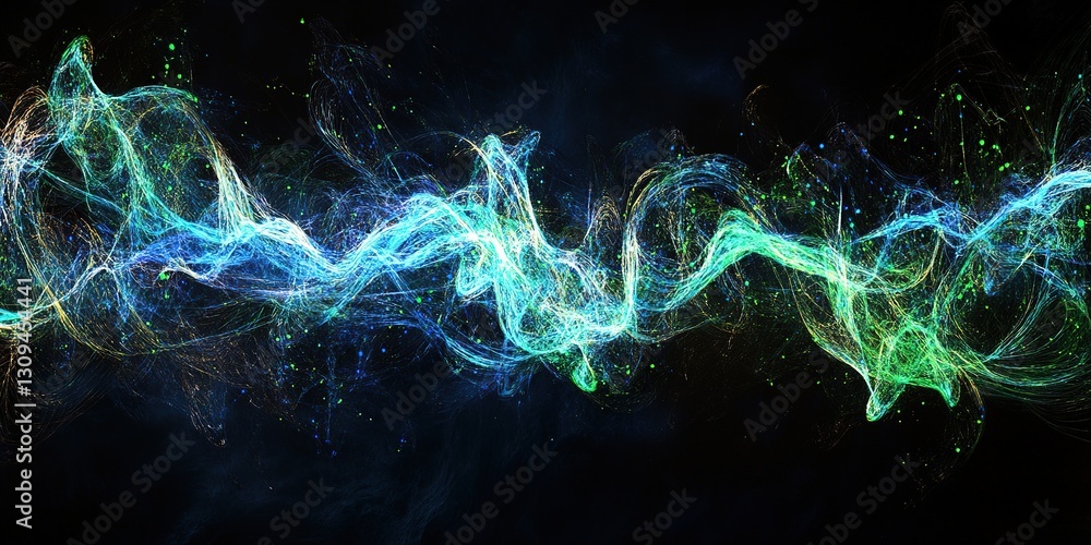 Poster abstract light streaks flow dynamically with blue and green hues over a dark background , 32k resolu