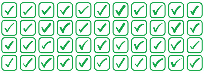 Green Check mark icon vector set. green tick check mark icon vector. Check or tick icons. Big set of Green check or tick icons for design. Check symbol isolated. Check box icon with correct. 