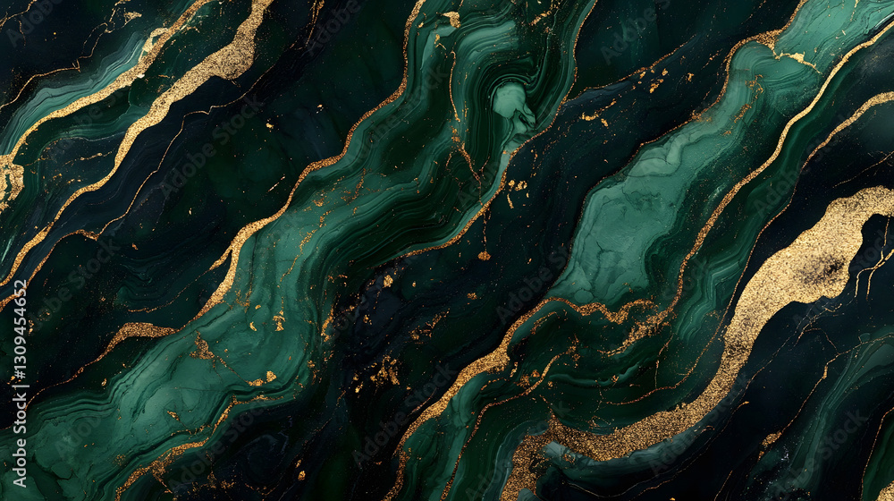 Poster Mesmerizing Abstract Emerald and Gold Swirling Marble Texture  Luxurious modern background with fluid organic patterns dynamic waves and shimmering metallic accents
