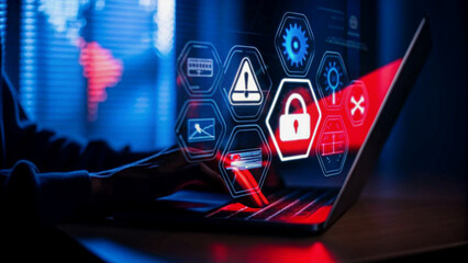Digital Technology and Business Concepts on a Screen with Data, Code, and Media Elements