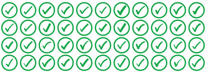 Green Check mark icon vector set. green tick check mark icon vector. Check or tick icons. Big set of Green check or tick icons for design. Check symbol isolated. Check box icon with correct. 