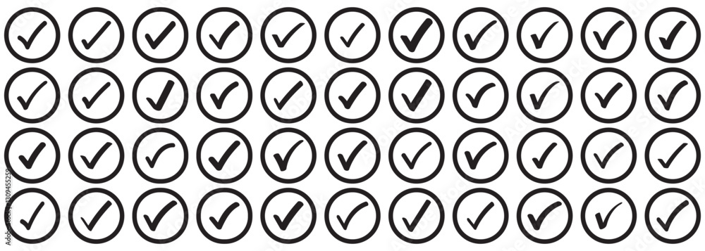 Aufkleber black check mark and red cross icon set, circle and square. tick symbol in black color. hand drawn c
