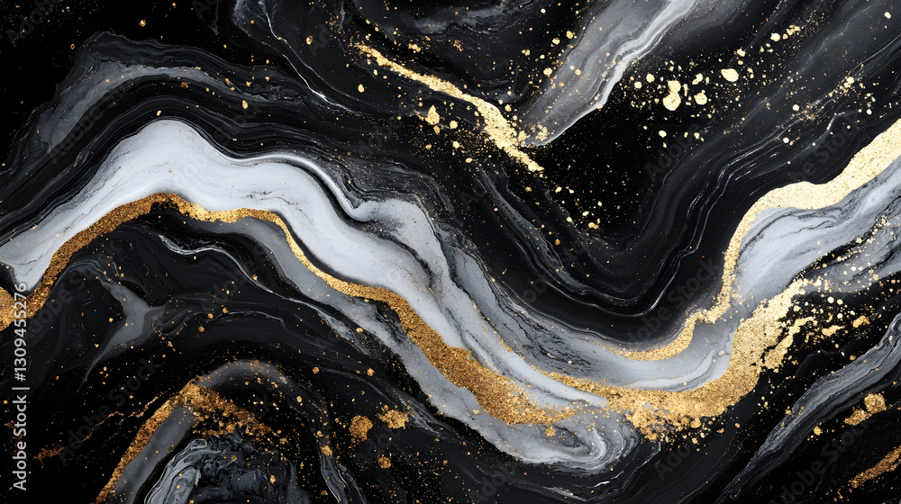 Leinwandbilder Mesmerizing abstract fluid art texture with dynamic swirls flowing curves and elegant golden accents creating a captivating visually striking and sophisticated design  Ideal for use as a background